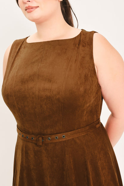 Flying Tomato Amber Tobacco Faux Suede Midi Dress view 11