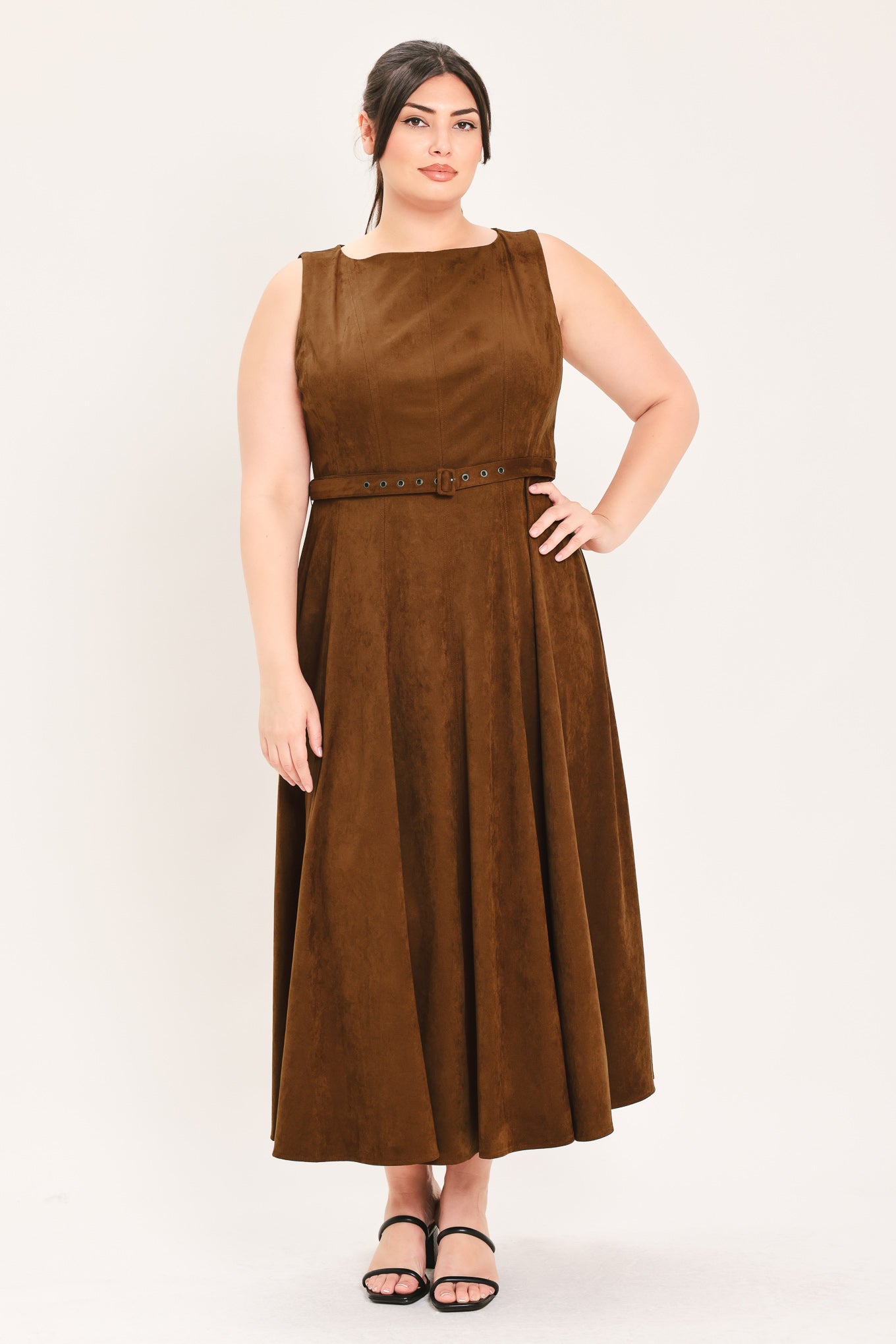 Flying Tomato Amber Tobacco Faux Suede Midi Dress view 12