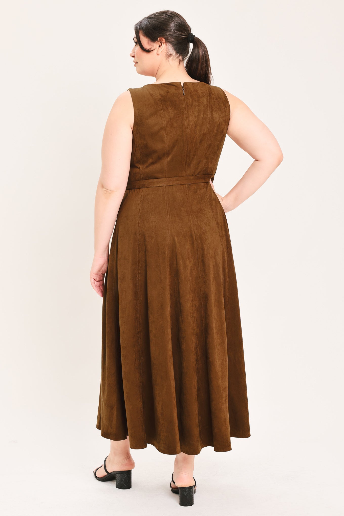Flying Tomato Amber Tobacco Faux Suede Midi Dress view 13