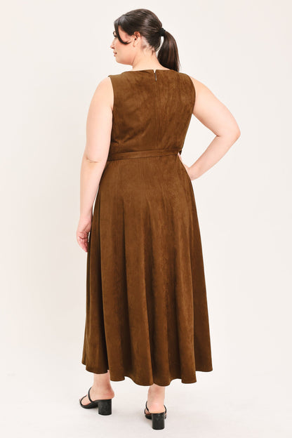 Flying Tomato Amber Tobacco Faux Suede Midi Dress view 13