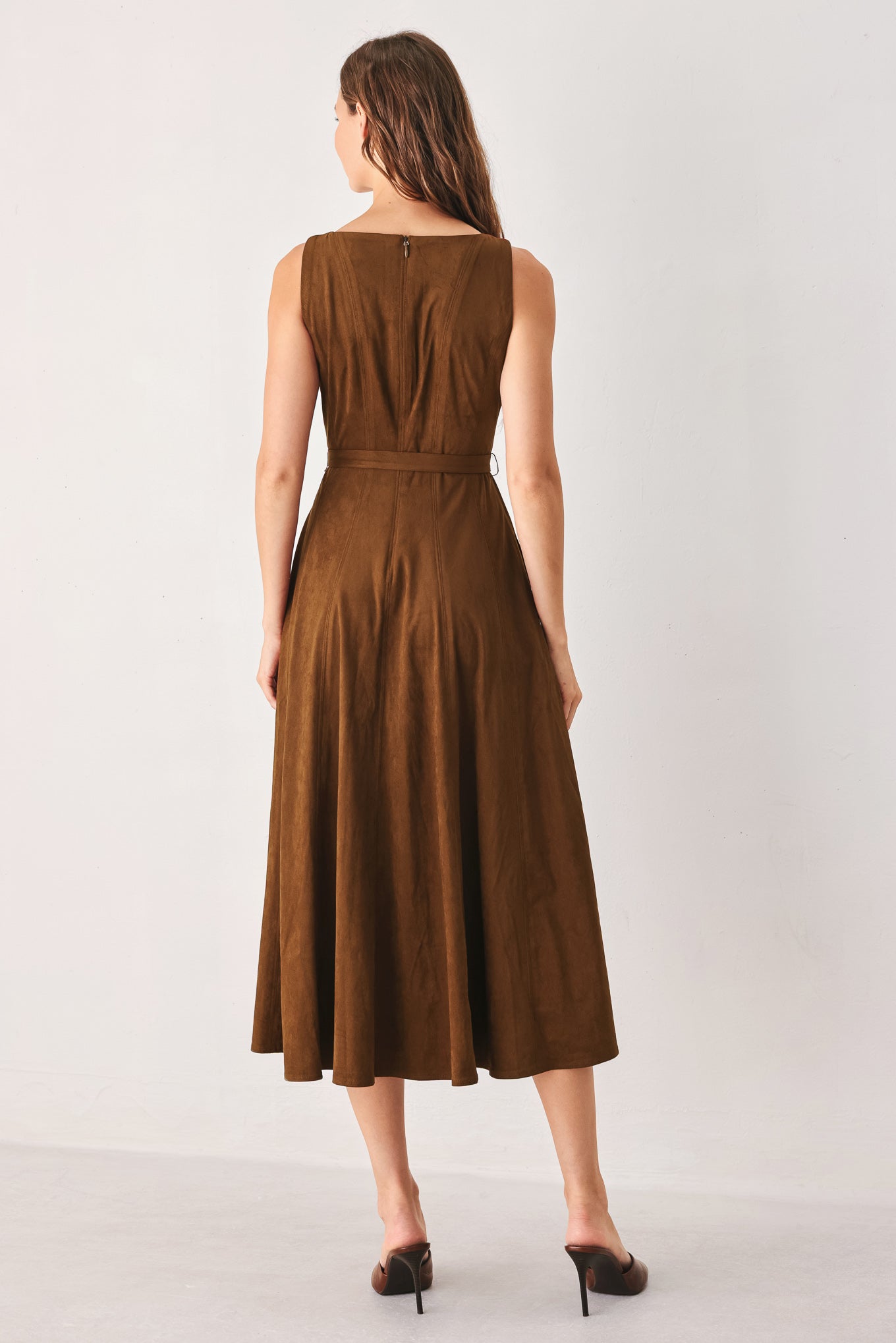 Flying Tomato Amber Tobacco Faux Suede Midi Dress in TOBACCO view 6