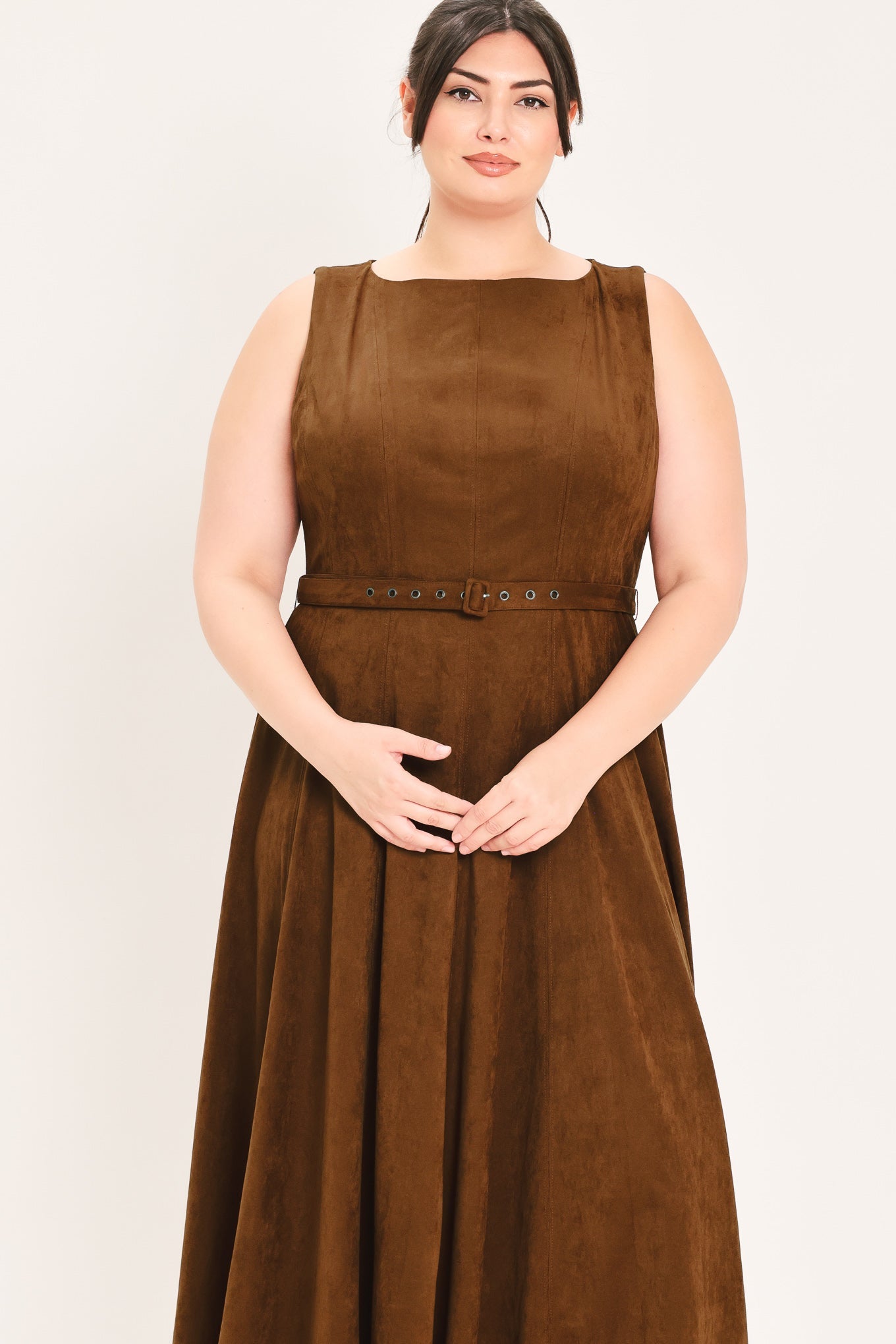 Flying Tomato Amber Tobacco Faux Suede Midi Dress view 8