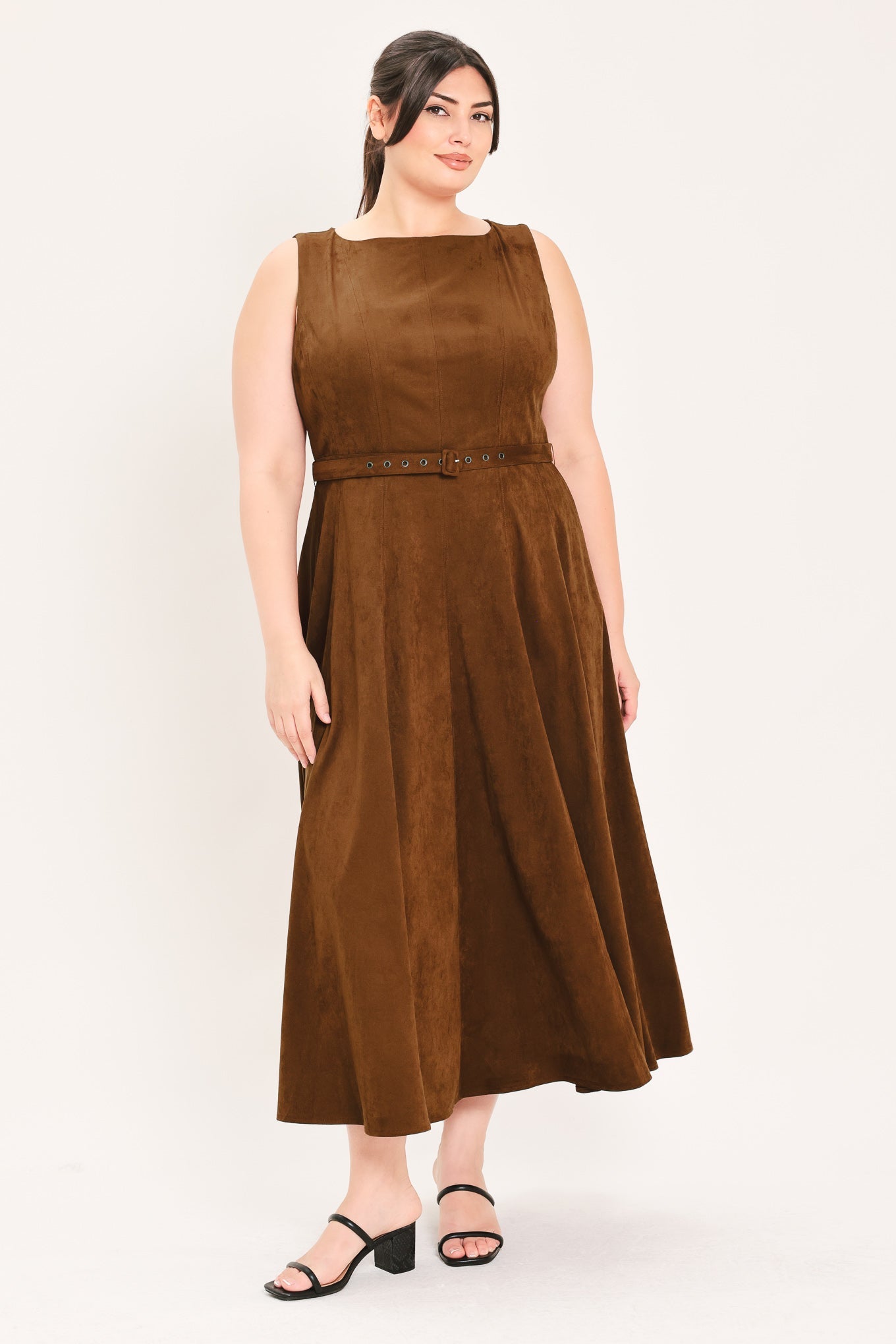 Flying Tomato Amber Tobacco Faux Suede Midi Dress view 9