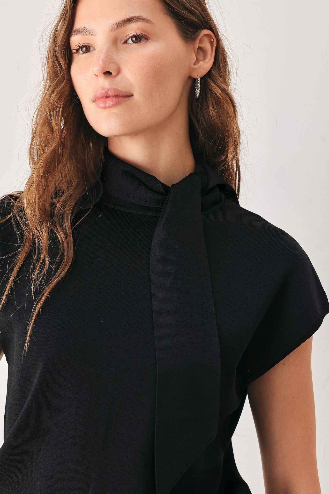 Flying Tomato Amberglow Soft Knit Scarf Sweater Knit Top in BLACK view 3 - Fall Wardrobe Essential - Amber Color Sweater