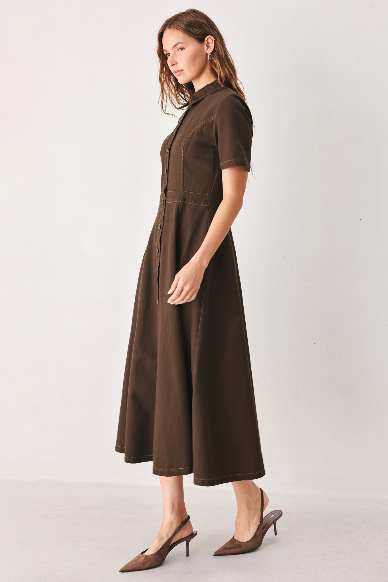 Flying Tomato Bark Brown Vintage Woven Midi Dress view 5 - Dark Brown Dress