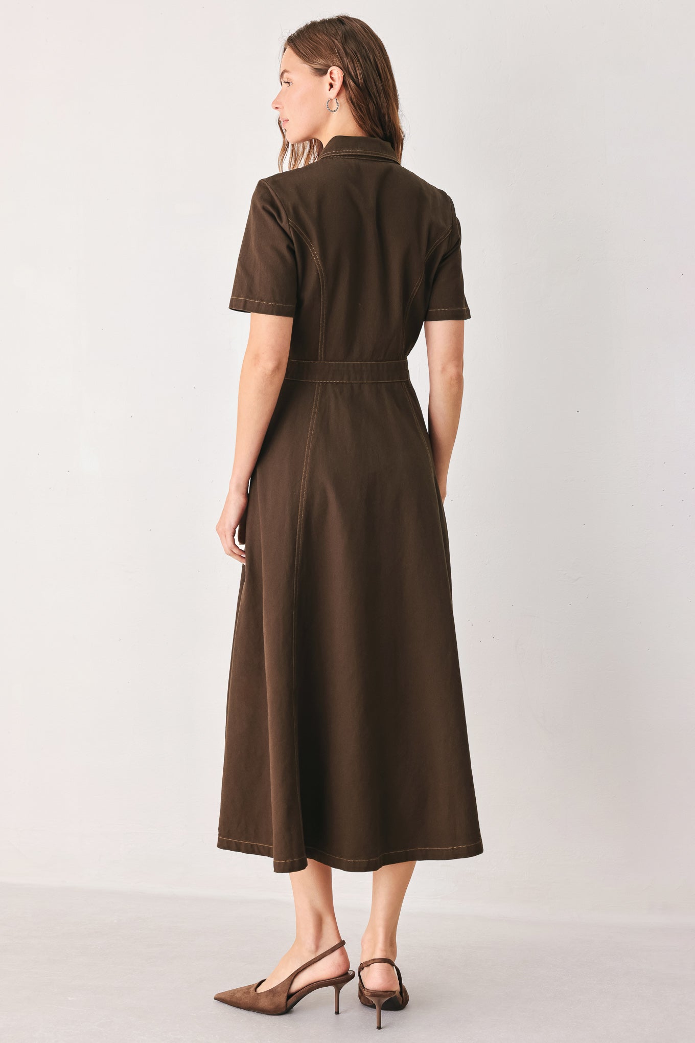 Flying Tomato Bark Brown Vintage Woven Midi Dress view 6 - Dark Brown Dress