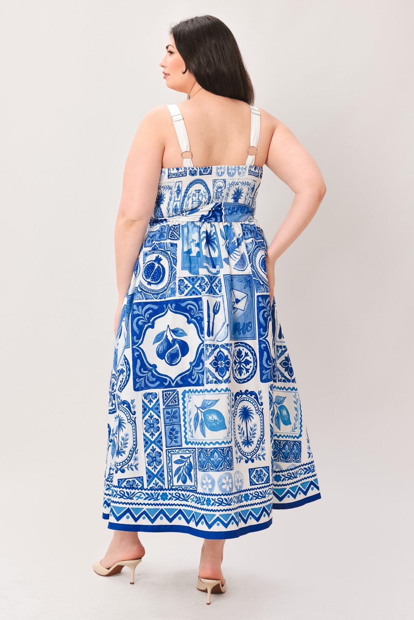 Flying Tomato Blue Majolica Charm Woven Midi Dress view 13 - Blue Majolica Print Dress