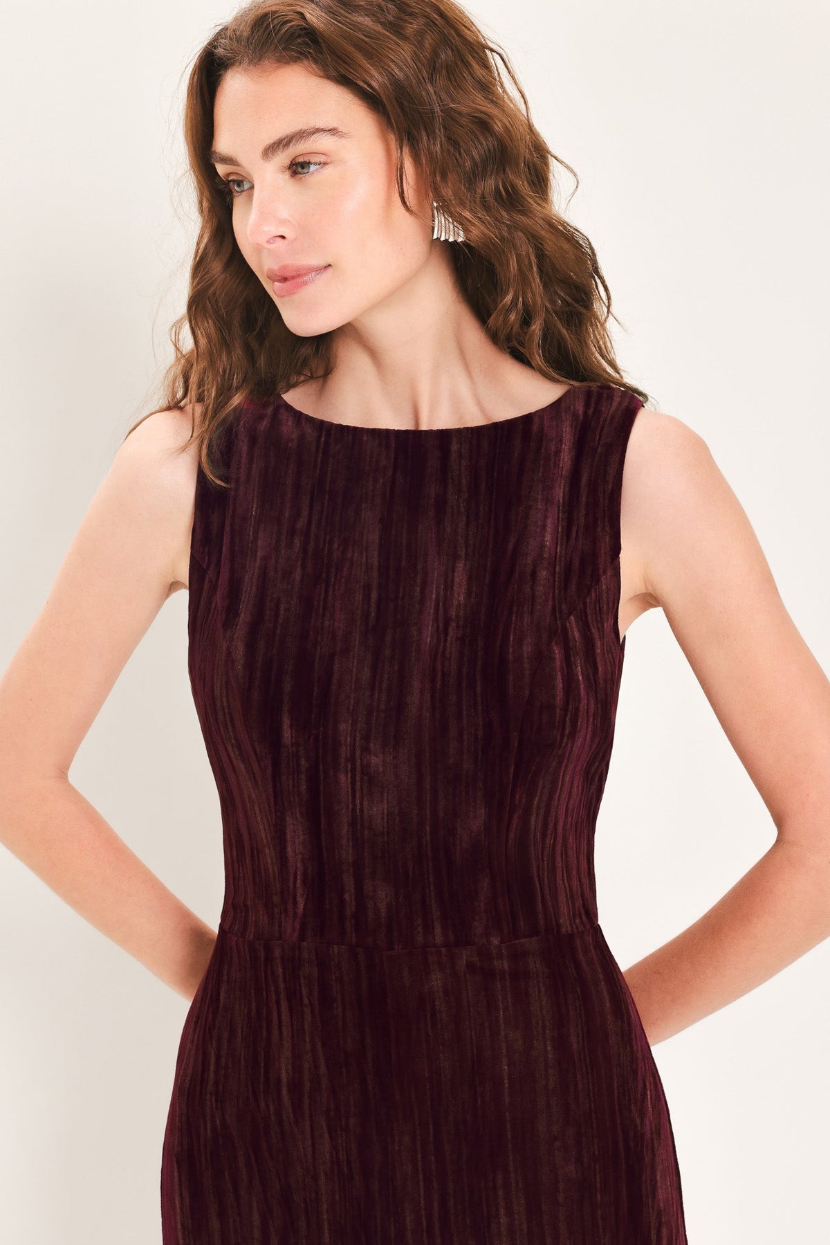 Flying Tomato Bordeaux Nights Burgundy Textured Velvet Wide-leg Jumpsuit in BURGUNDY view 2 (one-piece)