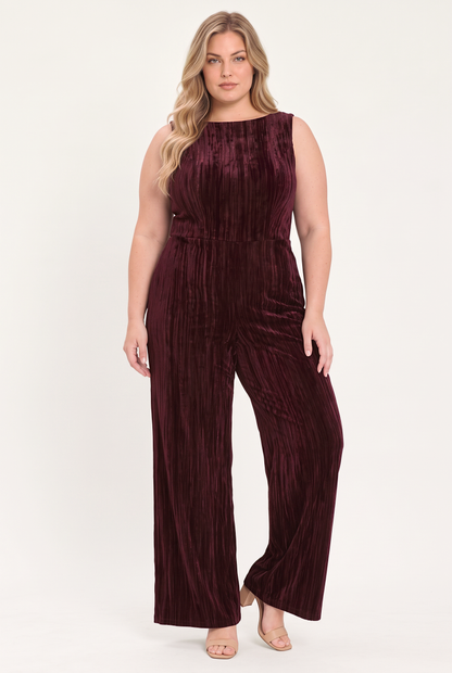 Flying Tomato Bordeaux Nights Burgundy Textured Velvet Wide-leg Jumpsuit view 8 (one-piece)