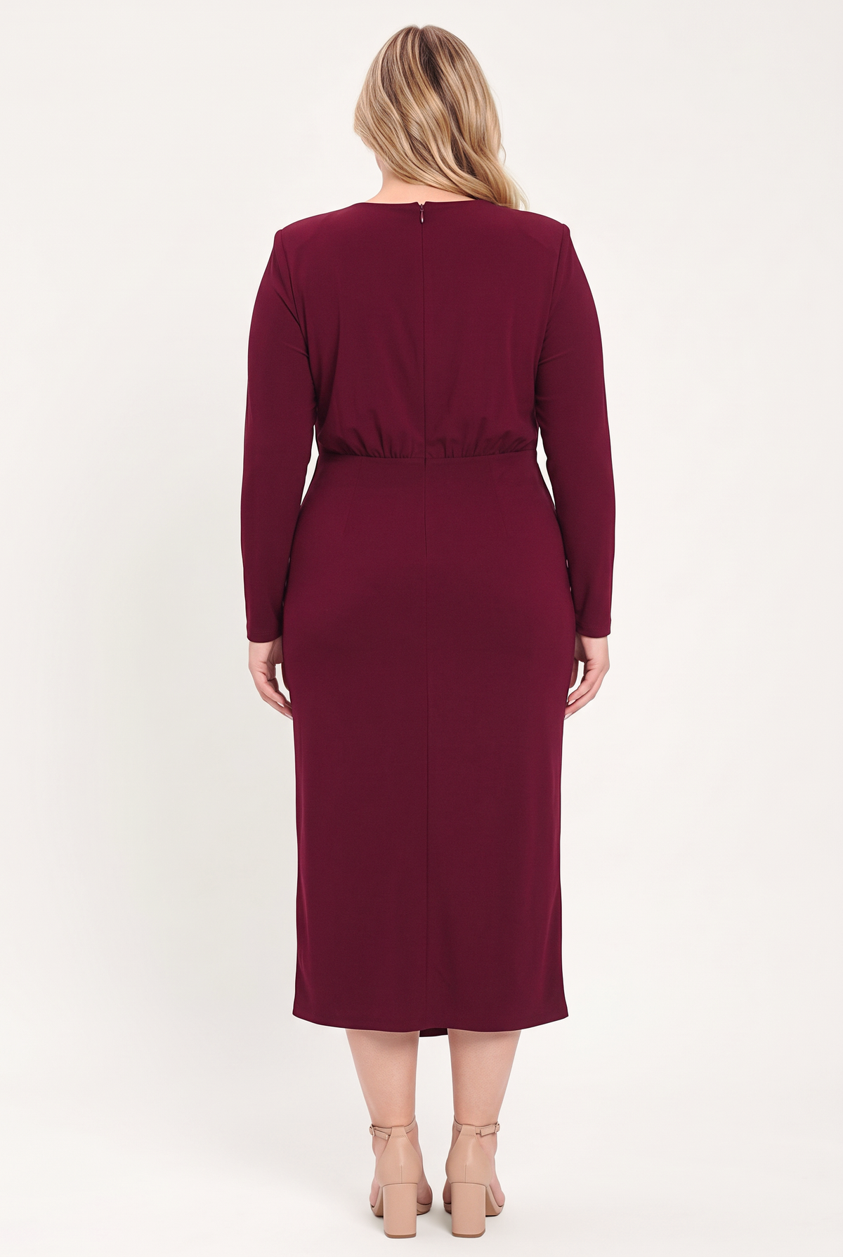 Flying Tomato Bordeaux Sculpt Burgundy Gathered Hardware Midi Dress view 10