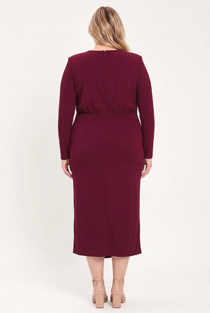 Flying Tomato Bordeaux Sculpt Burgundy Gathered Hardware Midi Dress view 17