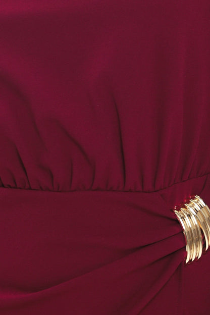 Flying Tomato Bordeaux Sculpt Burgundy Gathered Hardware Midi Dress view 7
