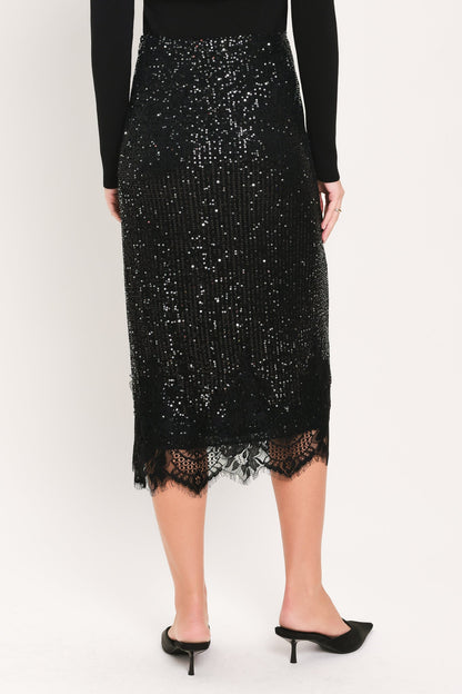 Flying Tomato Bronze Luster Bronze/black Sequin Lace-hem Midi Skirt view 7 (dress)