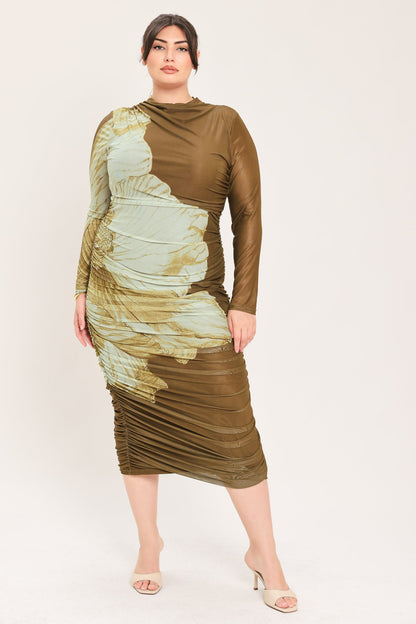 Flying Tomato Brown Blossom Contour Power Mesh Midi Dress view 10 - Brown Flower Dress