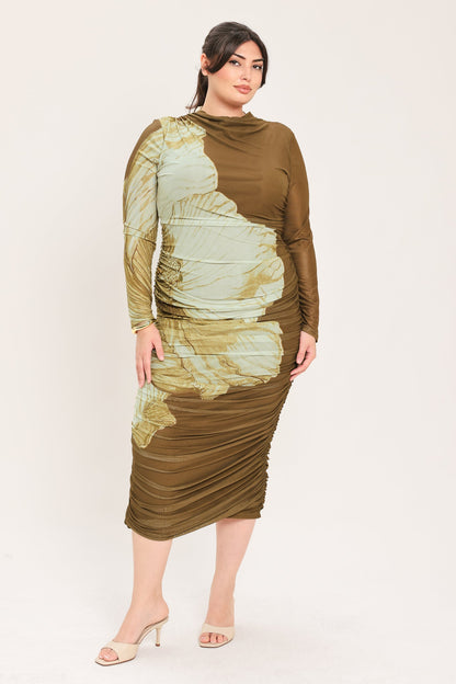 Flying Tomato Brown Blossom Contour Power Mesh Midi Dress view 11 - Brown Flower Dress