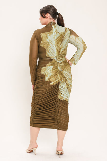 Flying Tomato Brown Blossom Contour Power Mesh Midi Dress view 12 - Brown Flower Dress