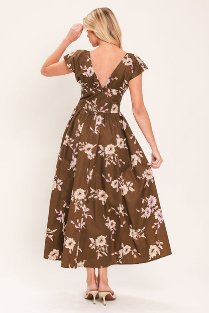 Flying Tomato Brown Daisy Woven Midi Dress in BROWN FLORAL view 6 - Joe Brown Daisy Dress