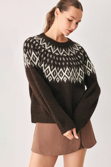 Flying Tomato Cabin Light Serenade Sweater Knit Pullover Top in DARK BROWN - Fall Wardrobe Essential - Top Sweater