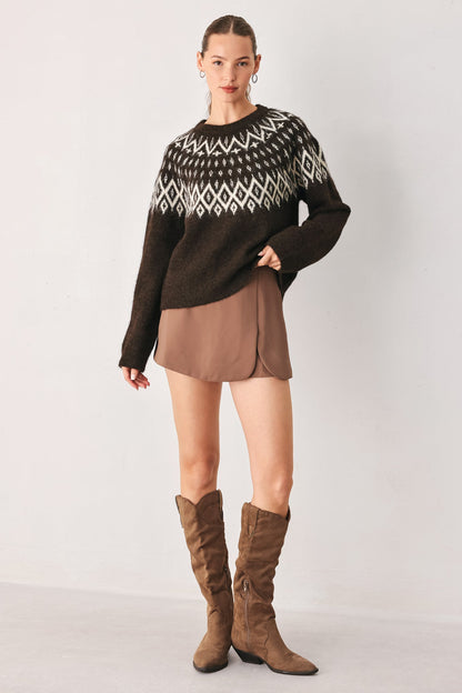 Flying Tomato Cabin Light Serenade Sweater Knit Pullover Top in DARK BROWN view 3 - Fall Wardrobe Essential - Top Sweater