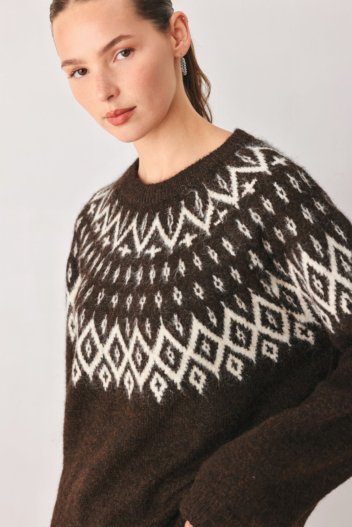 Flying Tomato Cabin Light Serenade Sweater Knit Pullover Top in TAUPE view 4 - Fall Wardrobe Essential - Top Sweater