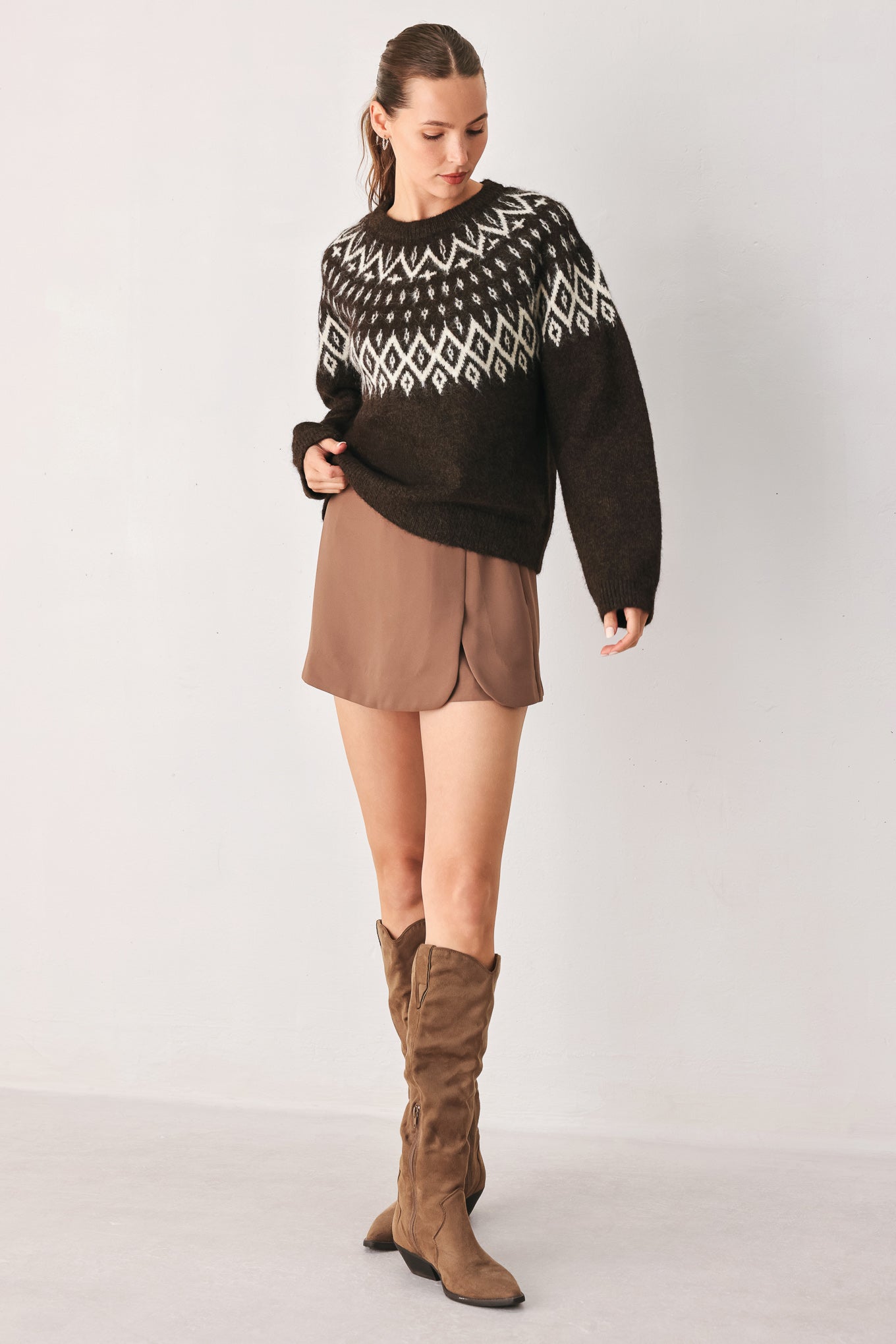 Flying Tomato Cabin Light Serenade Sweater Knit Pullover Top in TAUPE view 5 - Fall Wardrobe Essential - Top Sweater
