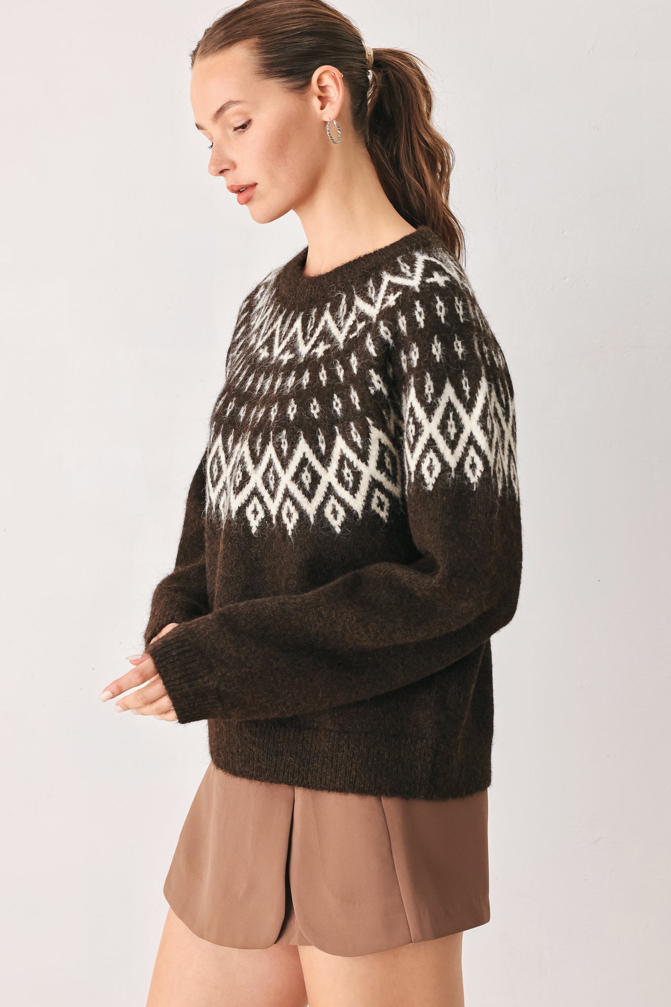 Flying Tomato Cabin Light Serenade Sweater Knit Pullover Top in TAUPE view 6 - Fall Wardrobe Essential - Top Sweater