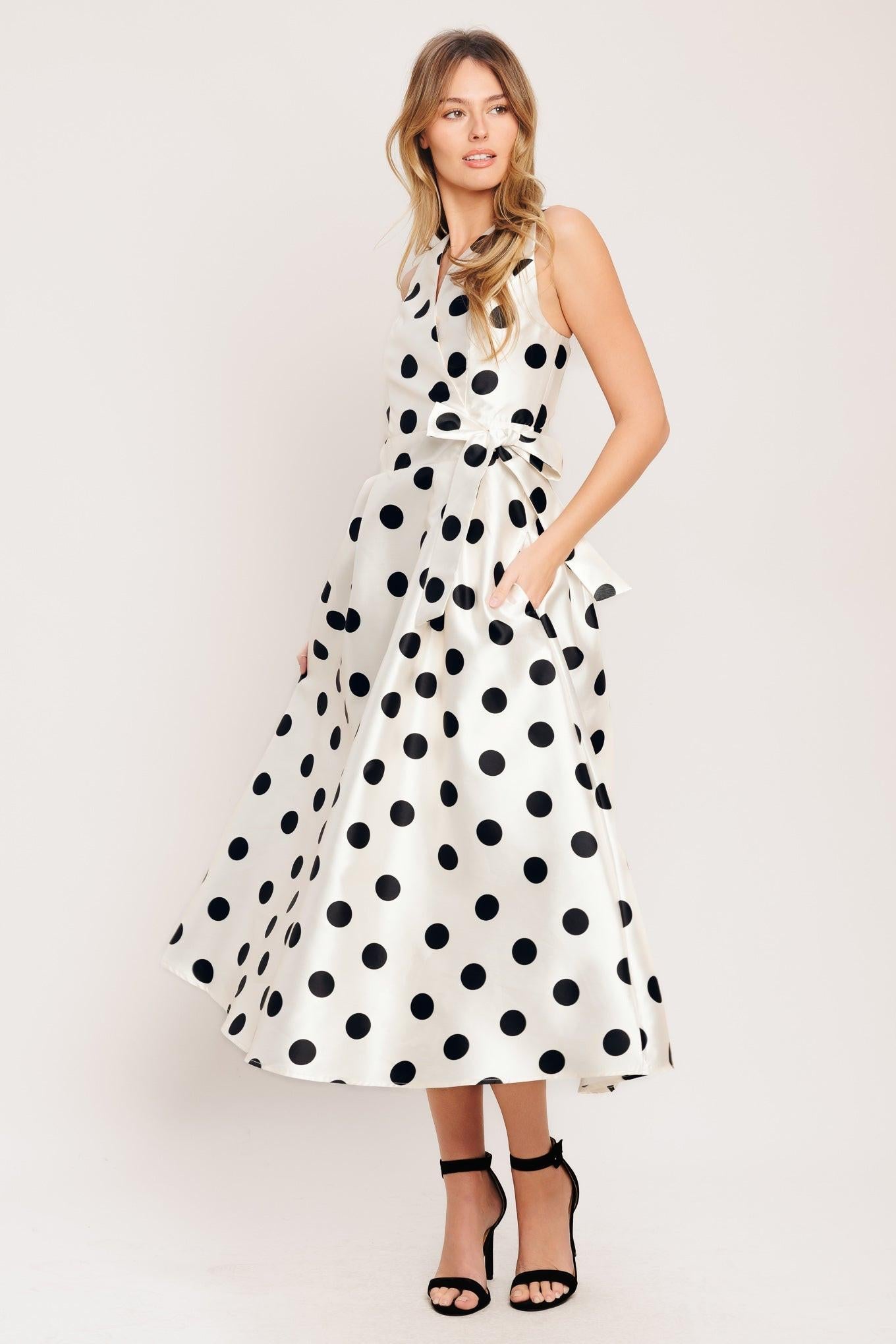 Flying Tomato Café Noir Polka Woven Midi Dress in IVORY view 3 - Pol Dress