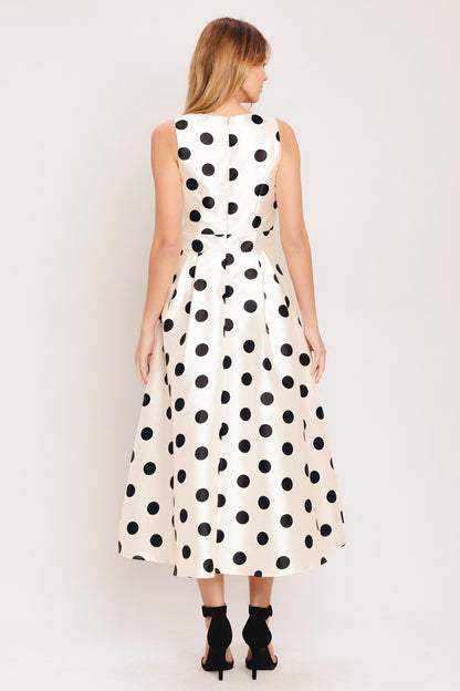 Flying Tomato Café Noir Polka Woven Midi Dress in IVORY view 4 - Pol Dress