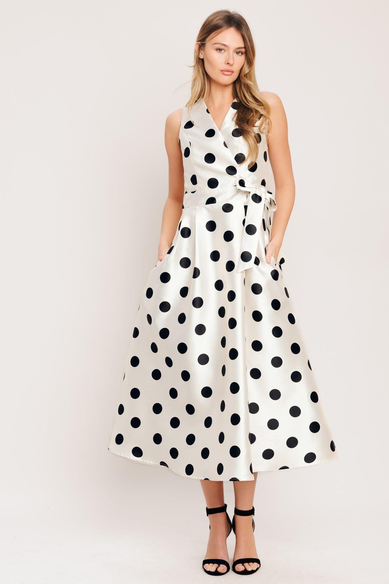 Flying Tomato Café Noir Polka Woven Midi Dress in IVORY view 5 - Pol Dress