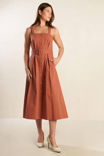 Flying Tomato California Dreaming Woven Midi Dress in OATMEAL view 2 - California Dreaming Dress Code