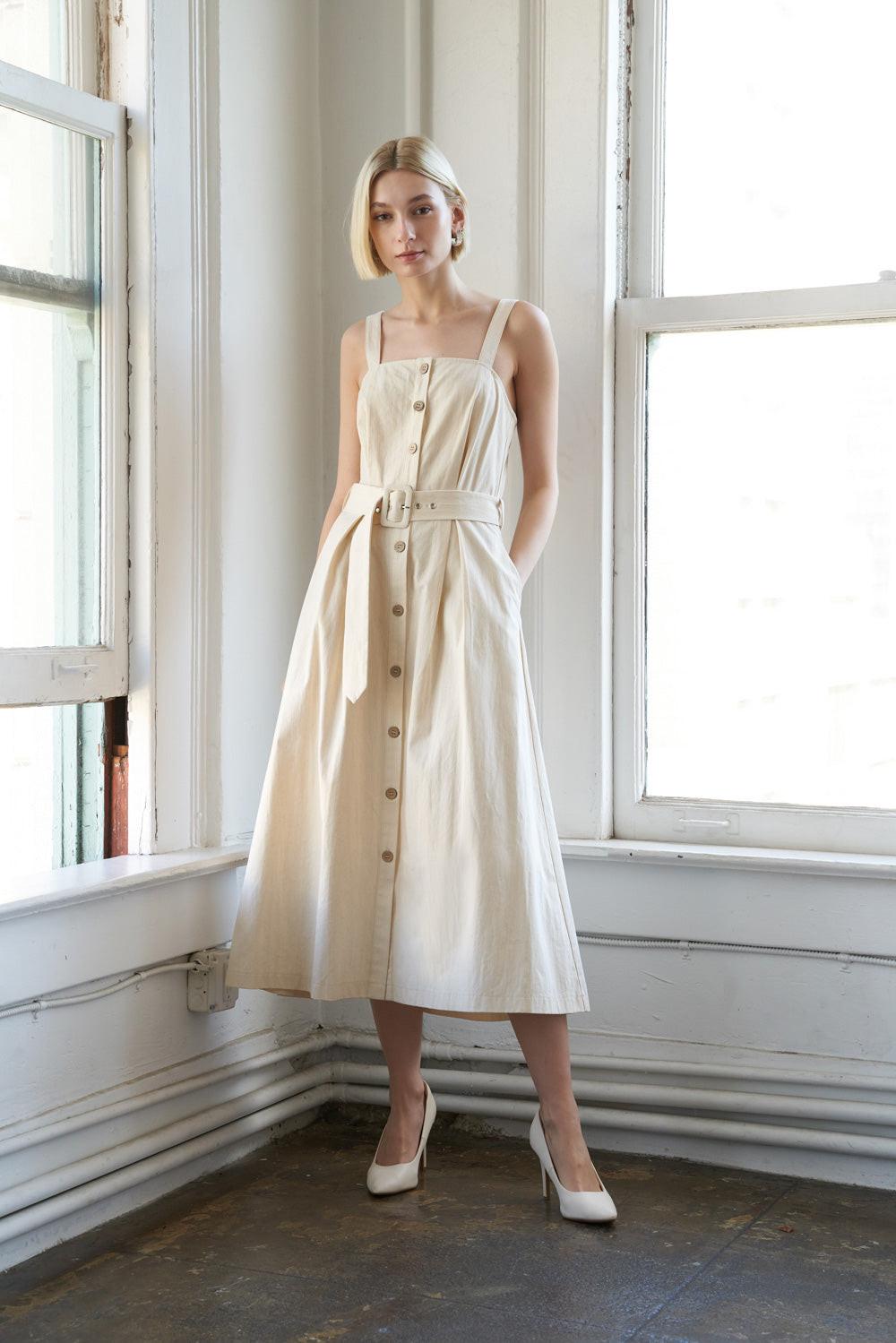 Flying Tomato California Dreaming Woven Midi Dress in OATMEAL view 3 - California Dreaming Dress Code