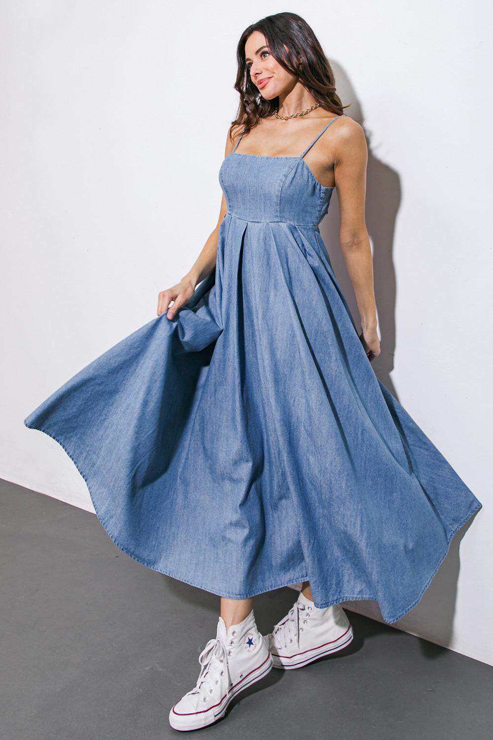 Flying Tomato Captivating Heart Denim Midi Dress in LIGHT INDIGO view 4