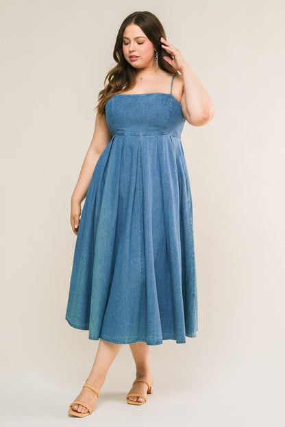 Flying Tomato Captivating Heart Denim Midi Dress in LIGHT INDIGO view 5