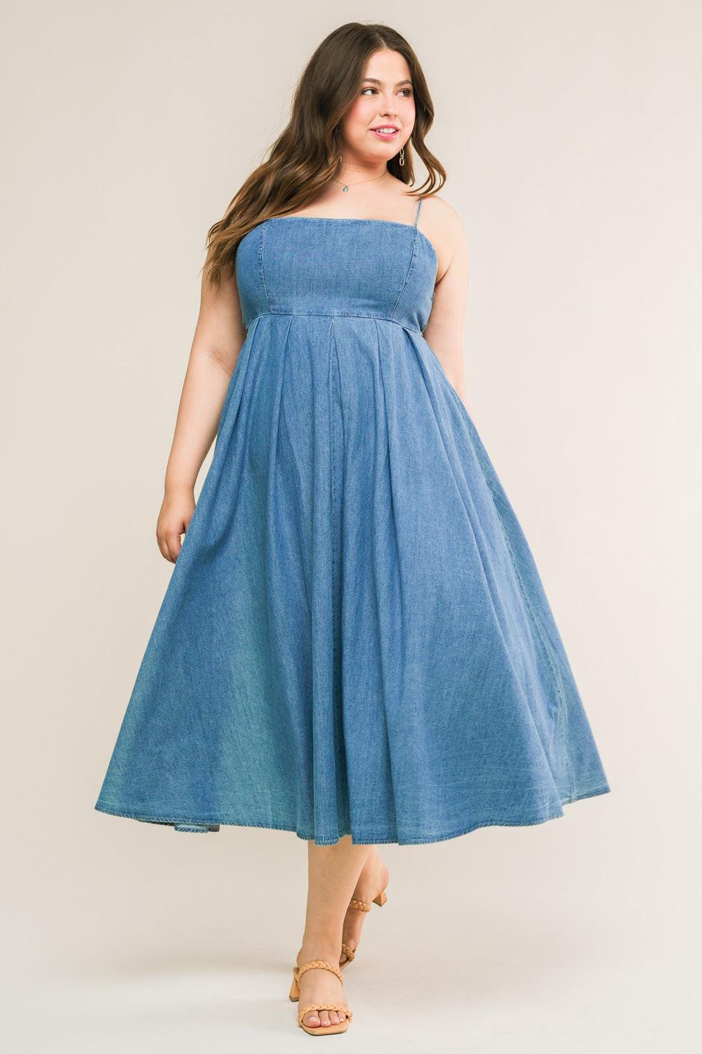 Flying Tomato Captivating Heart Denim Midi Dress in LIGHT INDIGO view 6
