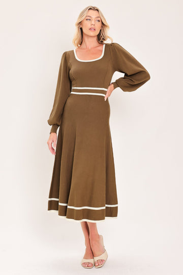 Flying Tomato Cedar Line Elegance Sweater Midi Dress in BROWN - Dress Sweater