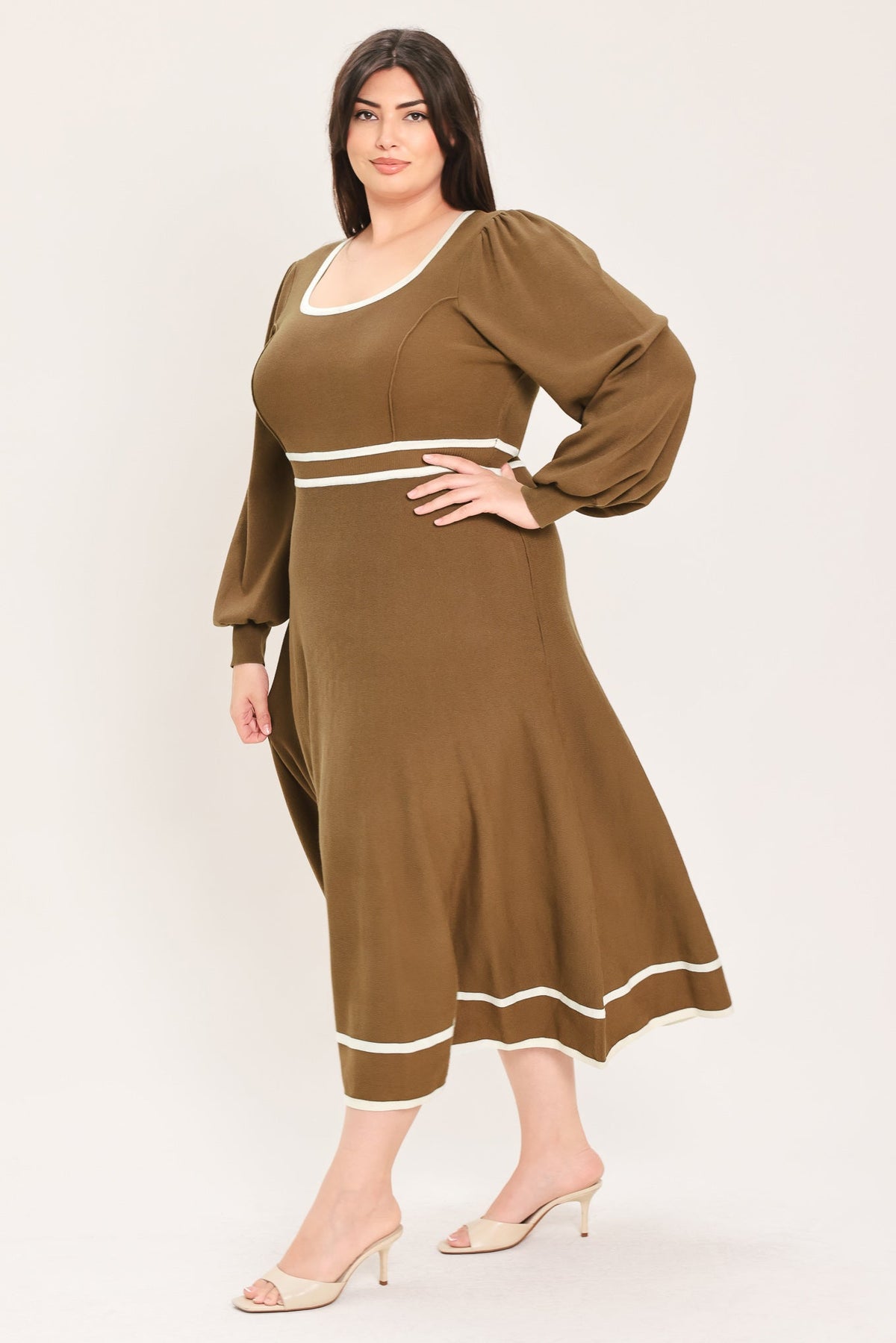 Flying Tomato Cedar Line Elegance Sweater Midi Dress in BLACK/IVORY view 12 - Dress Sweater