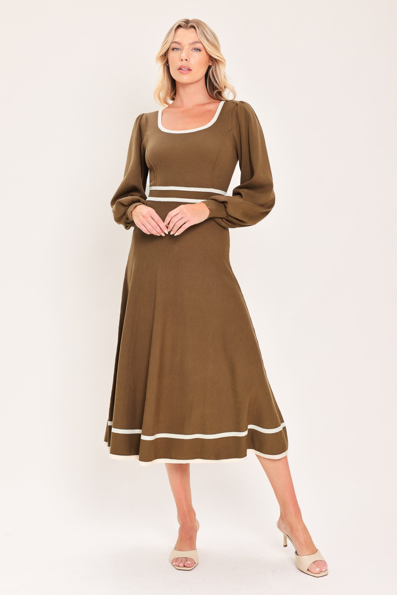 Flying Tomato Cedar Line Elegance Sweater Midi Dress in BROWN view 3 - Dress Sweater