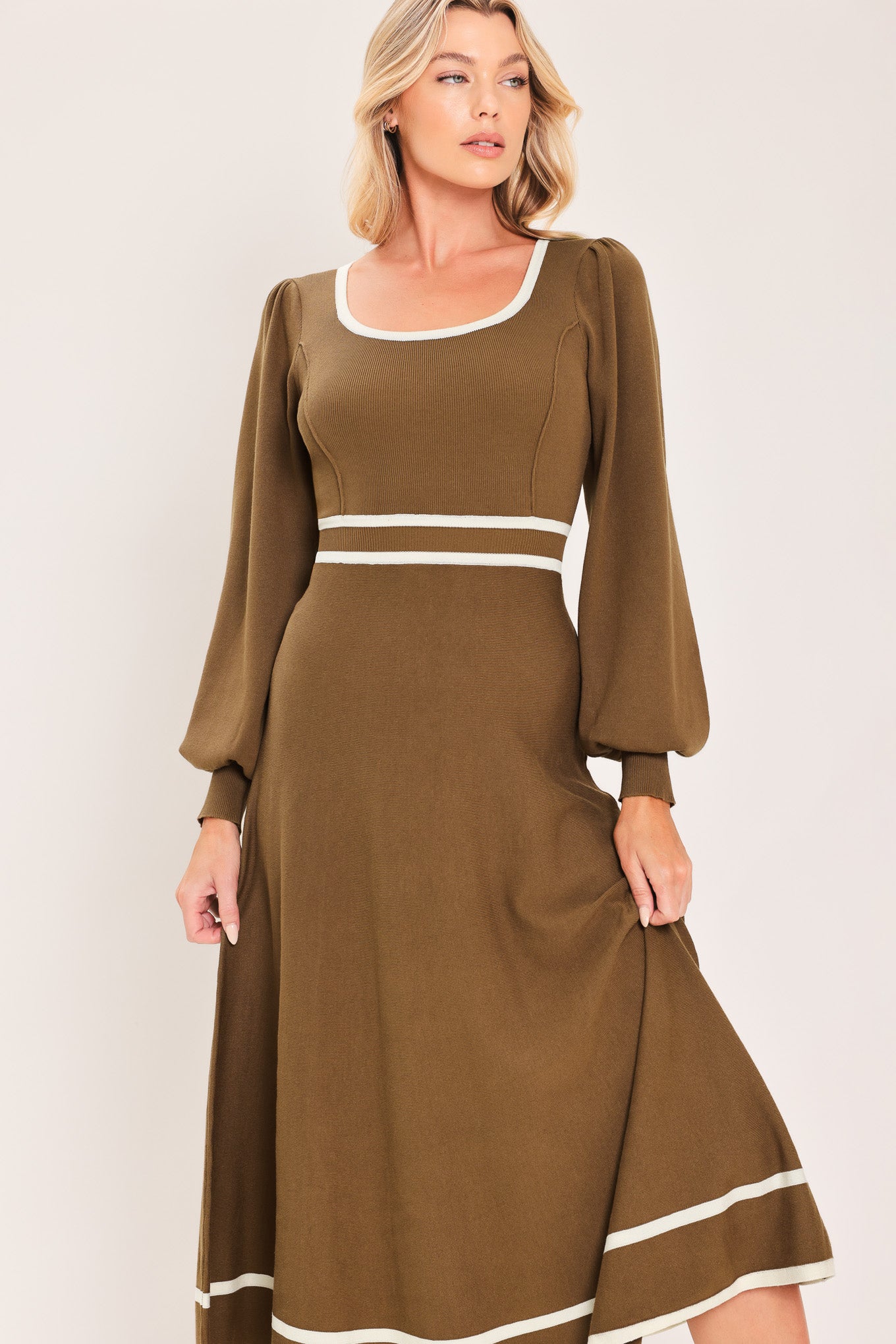 Flying Tomato Cedar Line Elegance Sweater Midi Dress in BROWN view 4 - Dress Sweater