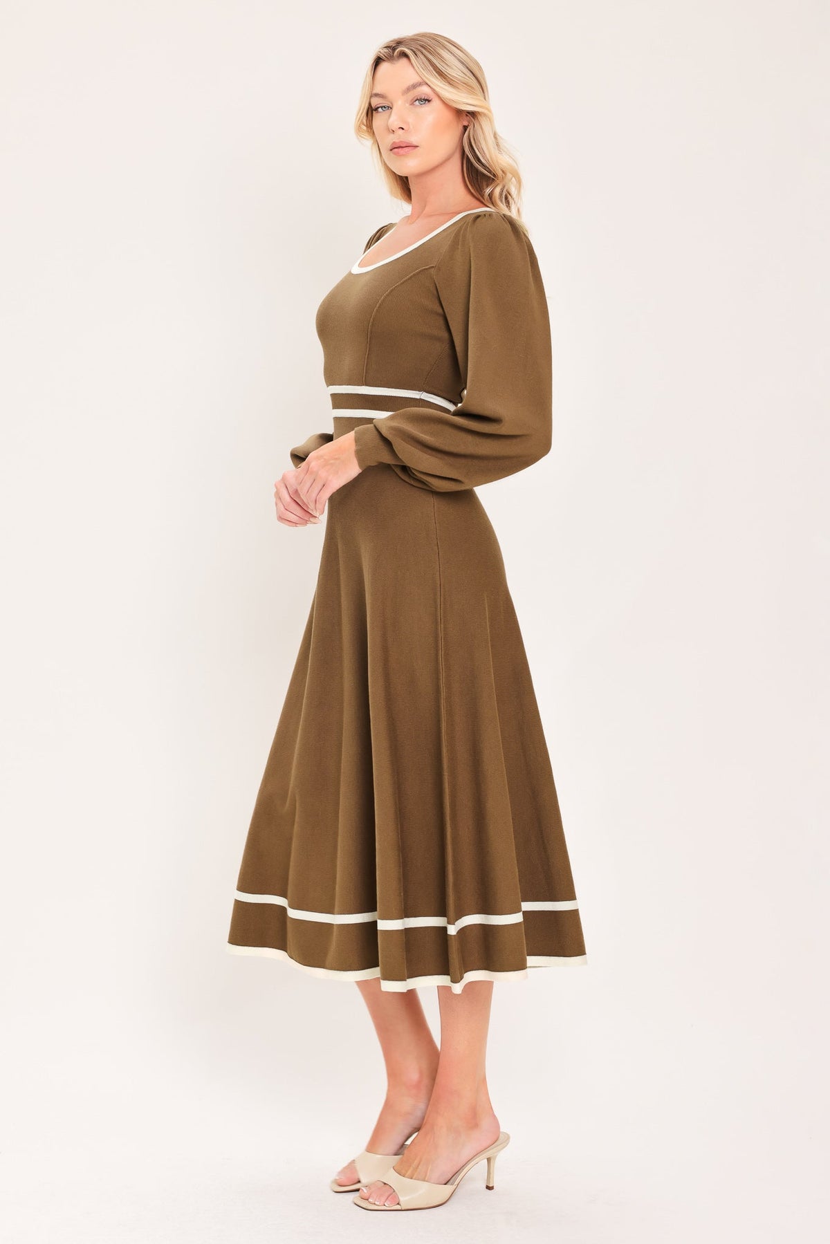 Flying Tomato Cedar Line Elegance Sweater Midi Dress in BROWN view 5 - Dress Sweater