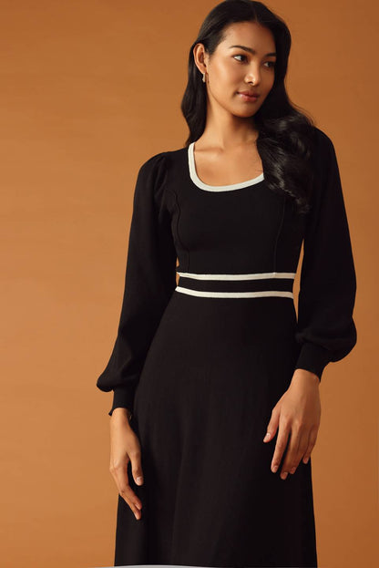 Flying Tomato Cedar Line Elegance Sweater Midi Dress in BLACK/IVORY view 9 - Dress Sweater