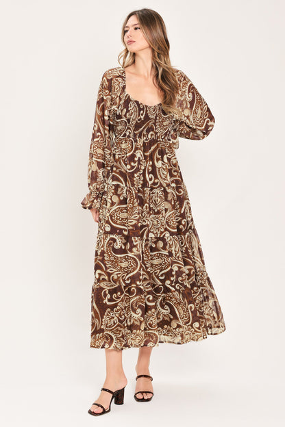 Flying Tomato Cedar Swirl Sonata Woven Midi Dress in COFFEE view 3