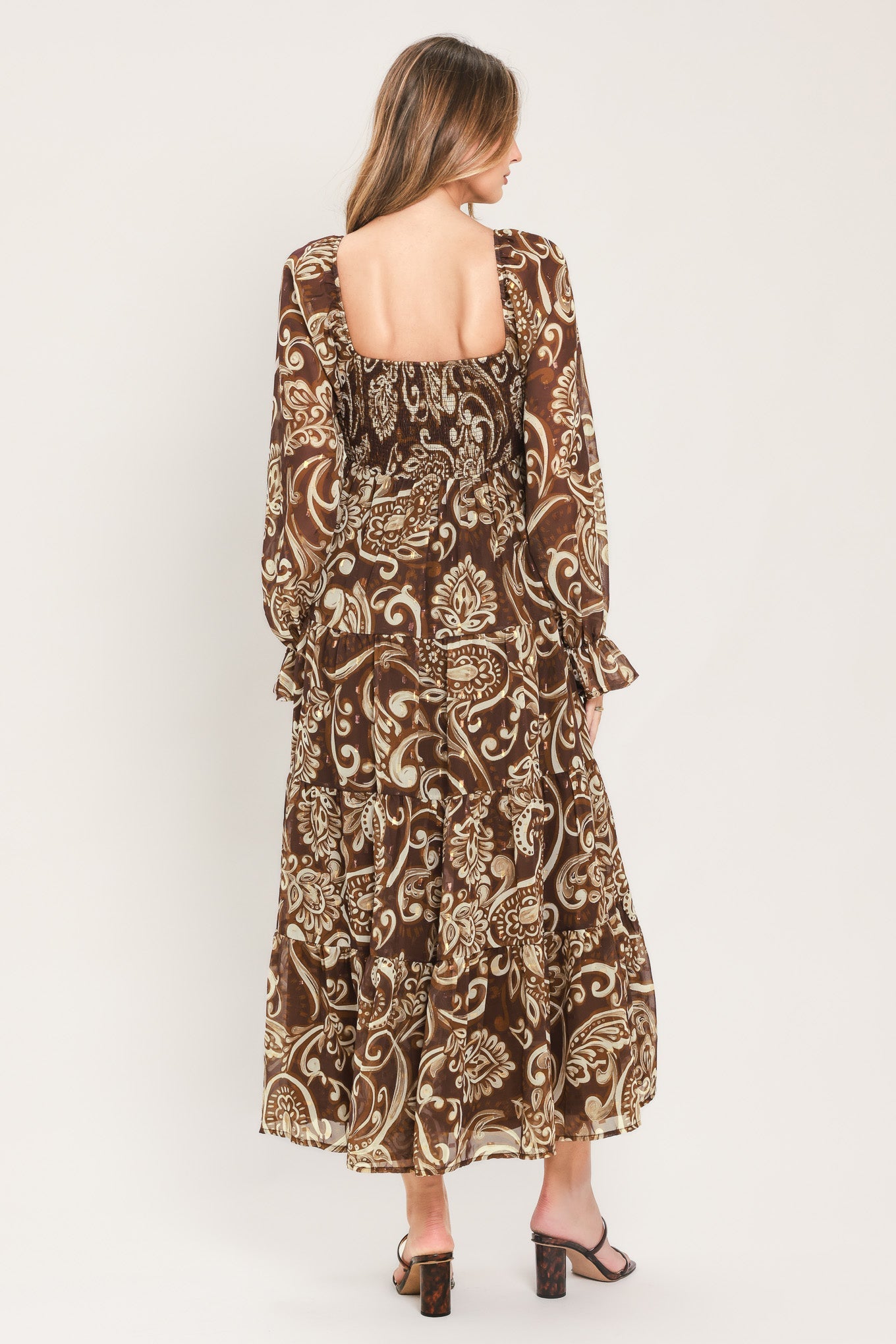 Flying Tomato Cedar Swirl Sonata Woven Midi Dress in COFFEE view 6