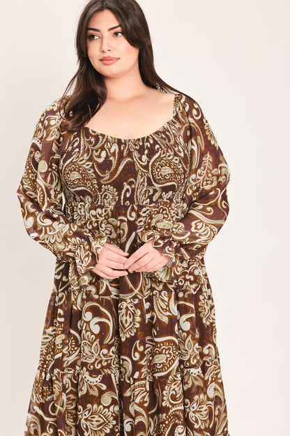 Flying Tomato Cedar Swirl Sonata Woven Midi Dress view 7