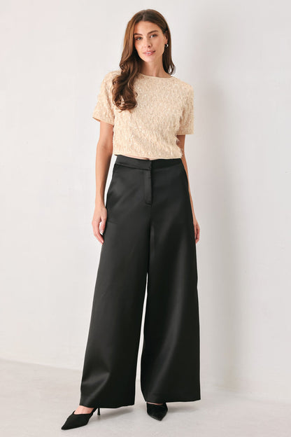 Flying Tomato Champagne Whisper Sequin Eyelash Mesh Cropped Top in CHAMPAGNE view 3