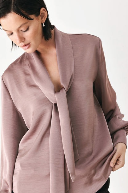 Flying Tomato Champagne Wishes Tie Front Blouse in MAUVE view 4 - Wishes Blouse (top)
