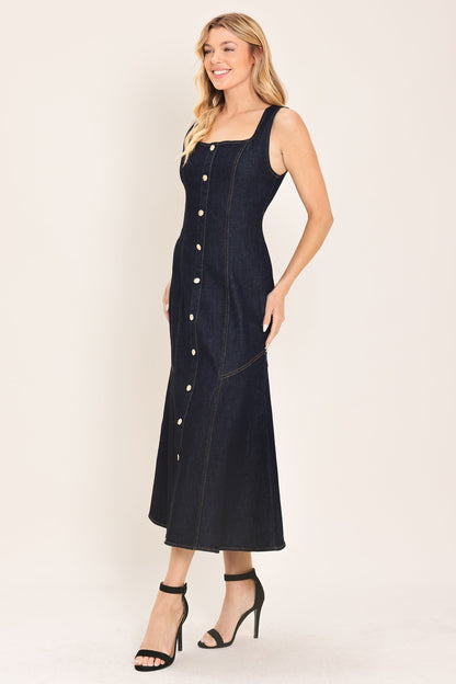Flying Tomato Chelsea Denim Midi Dress in DARK INDIGO view 5 - Chelsea Studio Denim Dress