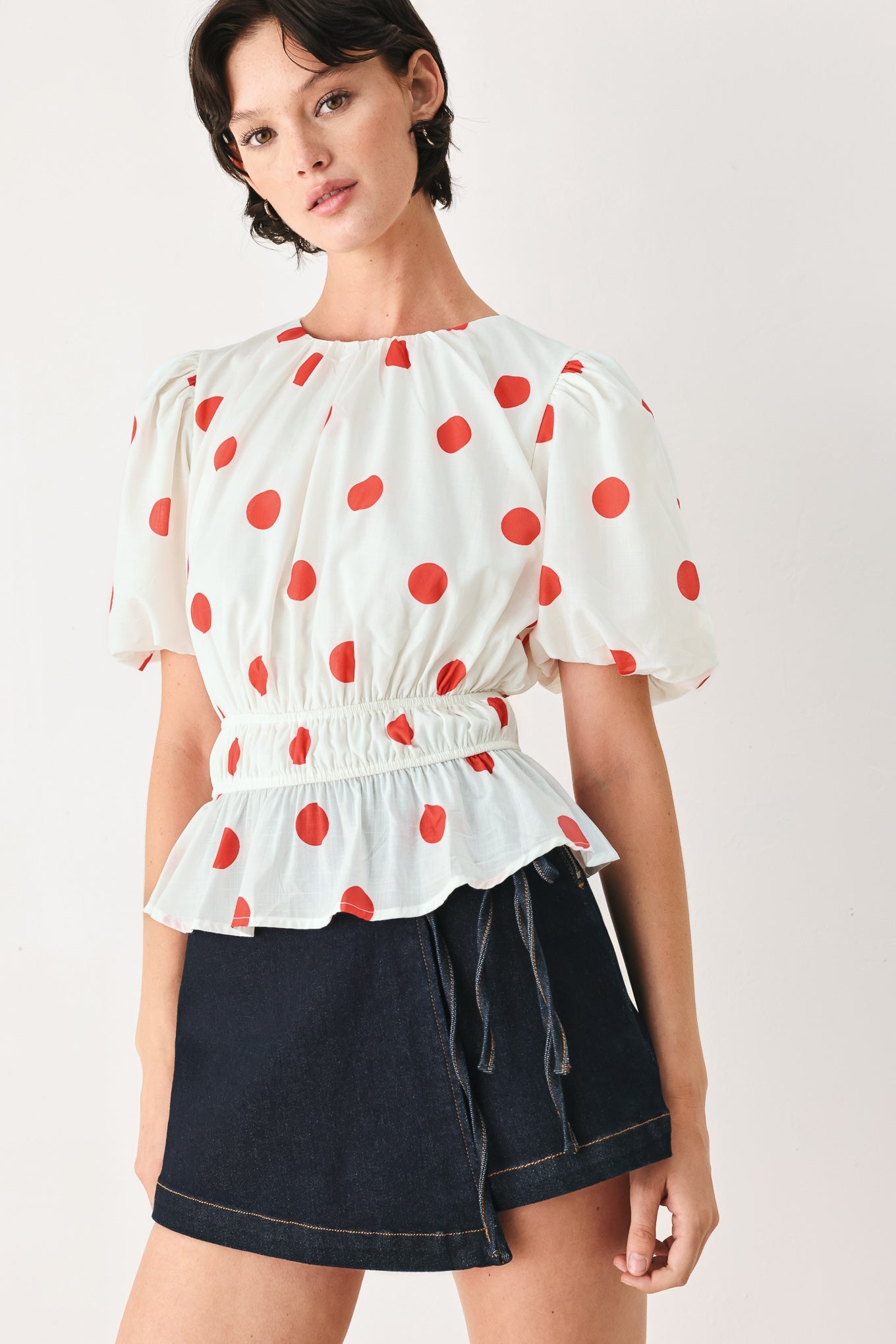 Flying Tomato Cherry Kiss Polka Dot Woven Top in WHITE MULTI - Pol Top