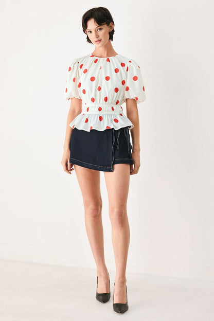 Flying Tomato Cherry Kiss Polka Dot Woven Top in WHITE MULTI view 2 - Pol Top