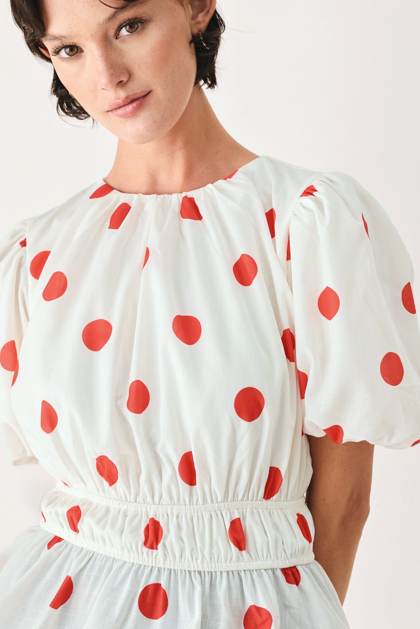 Flying Tomato Cherry Kiss Polka Dot Woven Top in WHITE MULTI view 4 - Pol Top