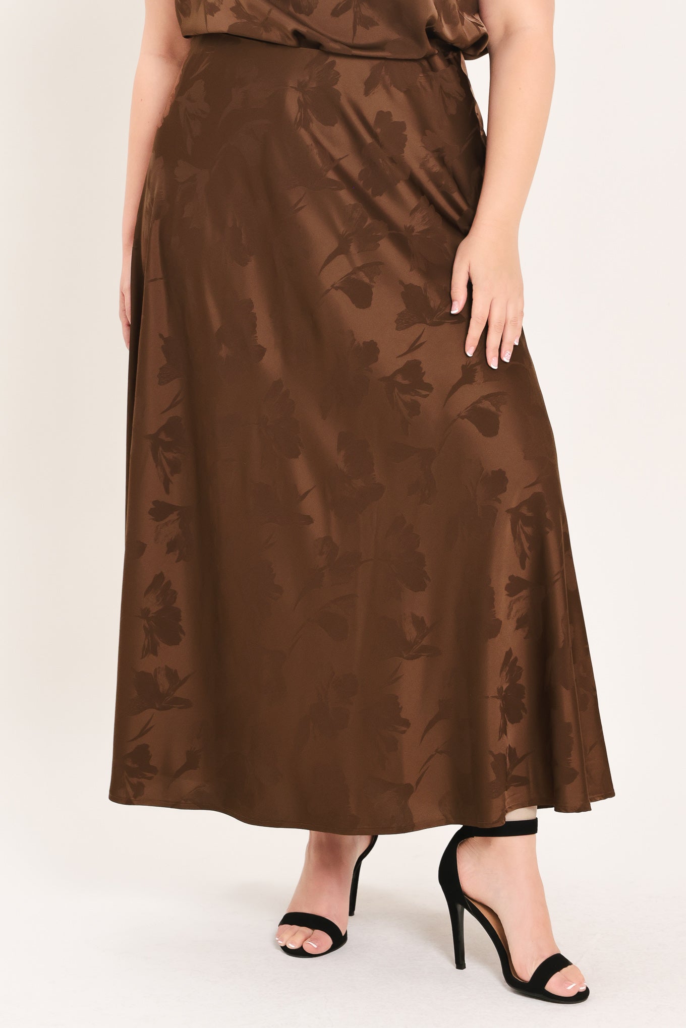 Flying Tomato Chocolate Floral Woven Jacquard Midi Skirt view 7 - Chocolate Floral Dress